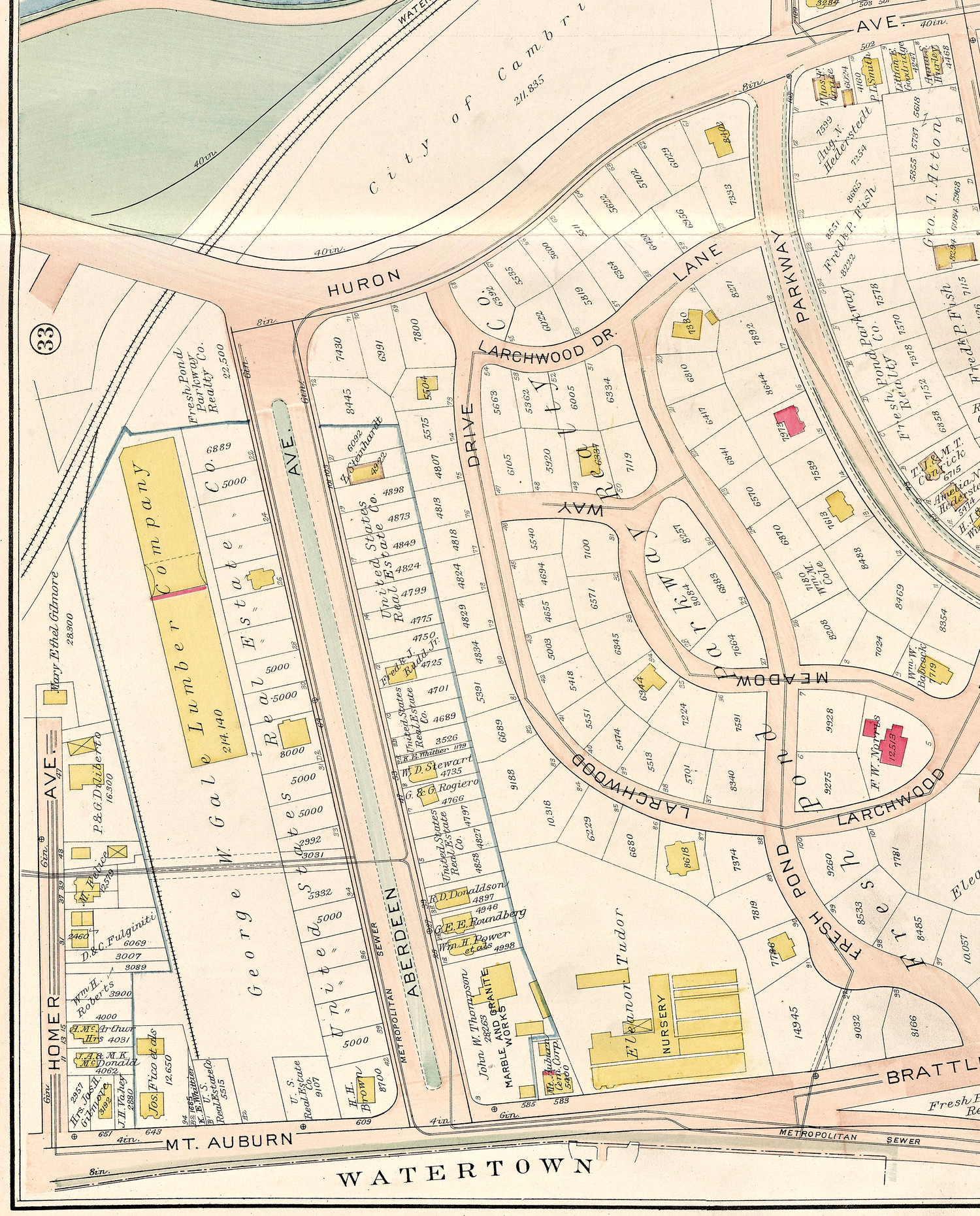 1916 Cambridge atlas showing Aberdeen Avenue and the new lumber shed.