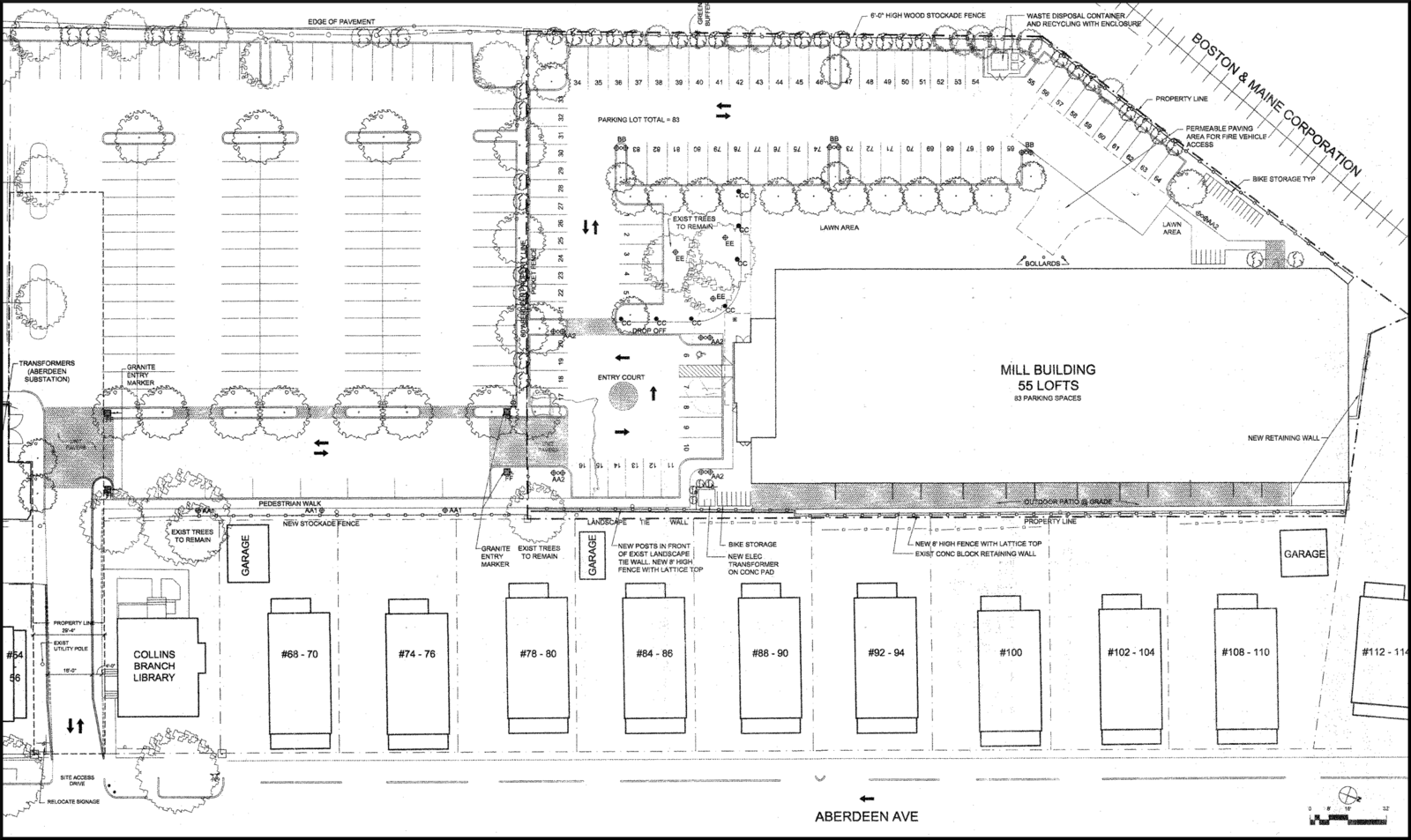 Architectural site plan for the Aberdeen Lofts condominium.