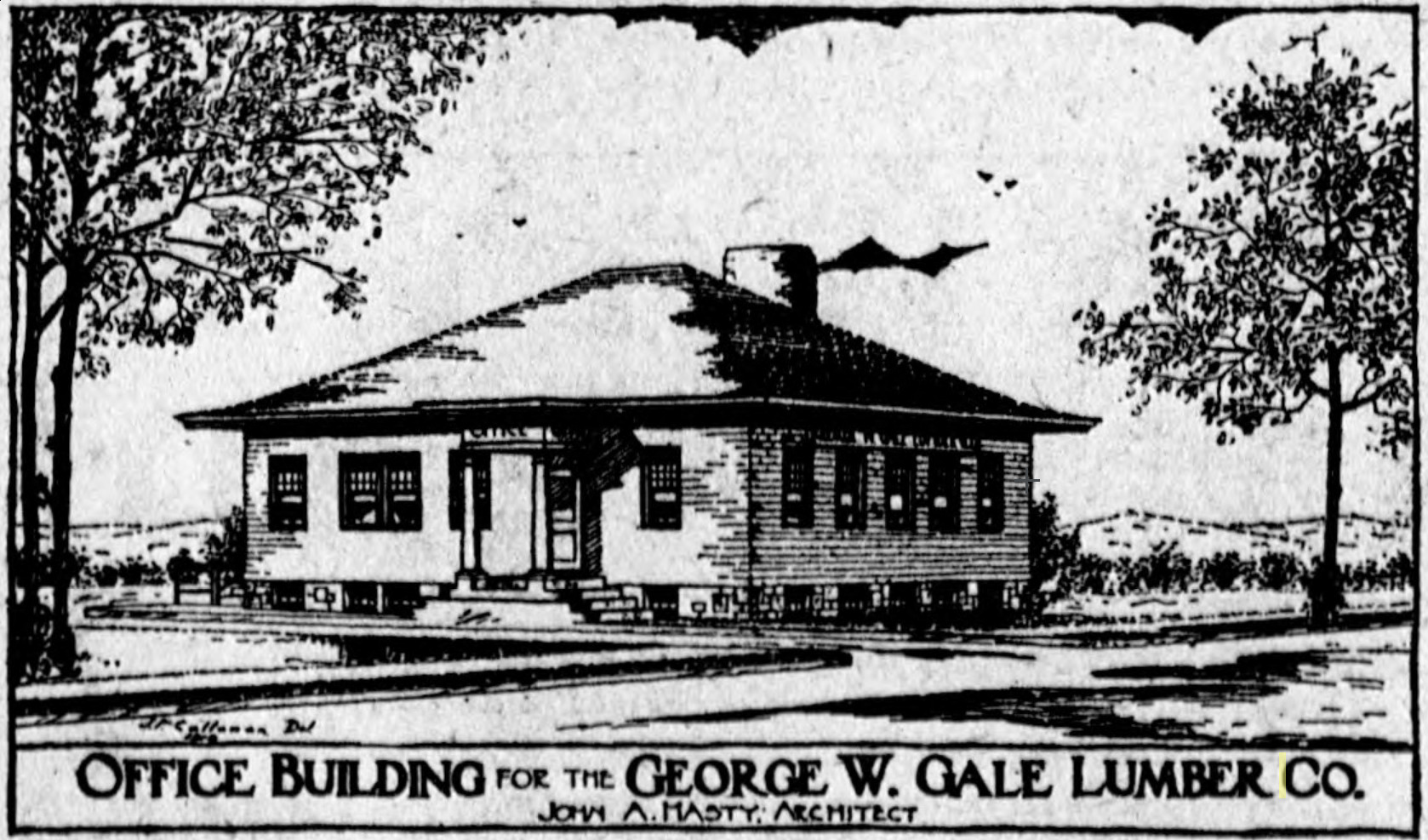 Sketch of the new Gale office from September 1913.